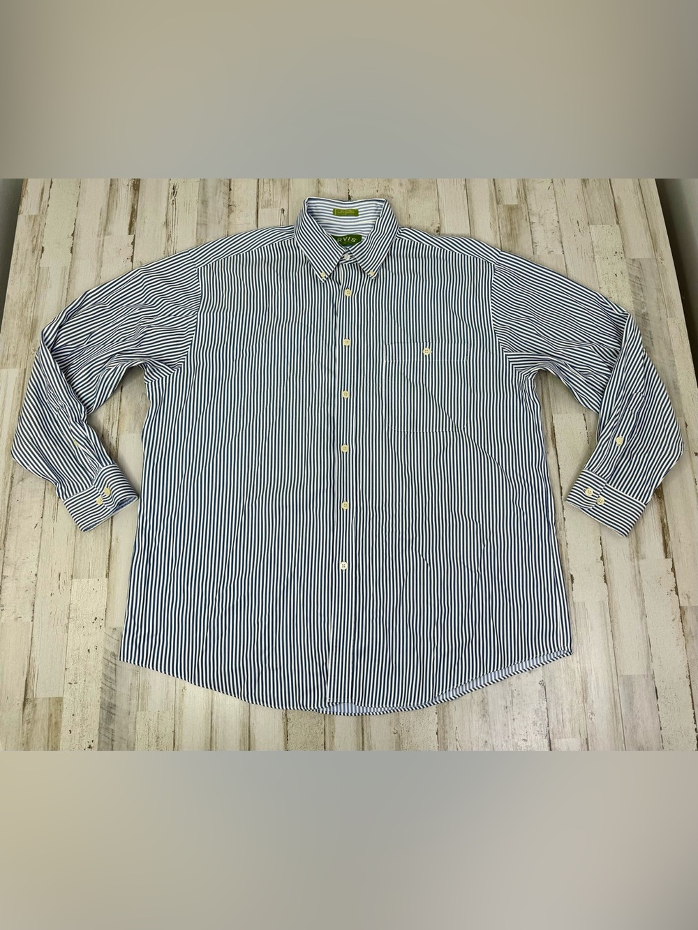 Orvis Men's XL Blue Stripe Dress Shirt Wrinkle Free Cotton
